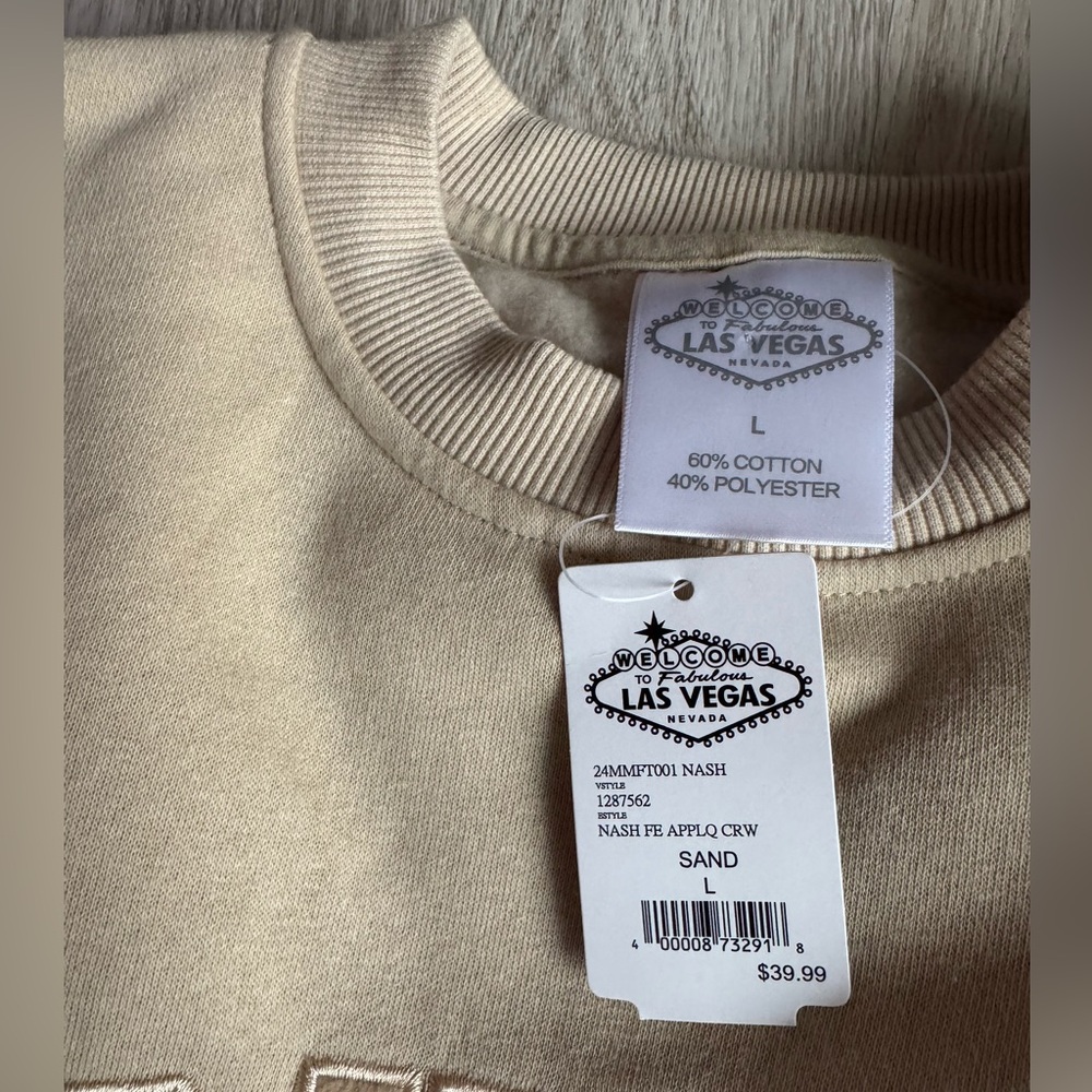 Nashville Tennessee Tan Sand Embroidered Cotton Blend Crewneck Sweatshirt L NEW - Picture 4 of 7